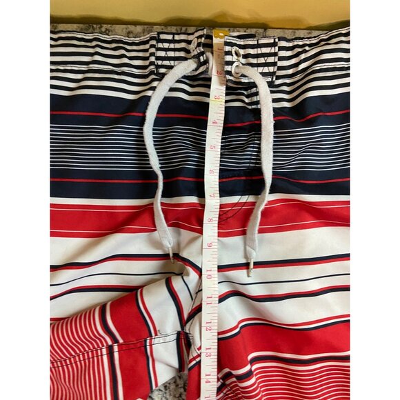 Op Mens Striped Swim Board Shorts L Red White Blue Drawstring Side Pocket Y2K - Picture 7 of 7